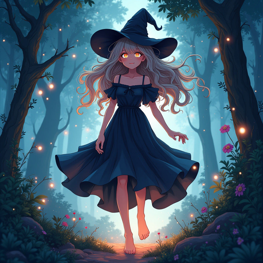 Mystical Witch Girl in Anime Style