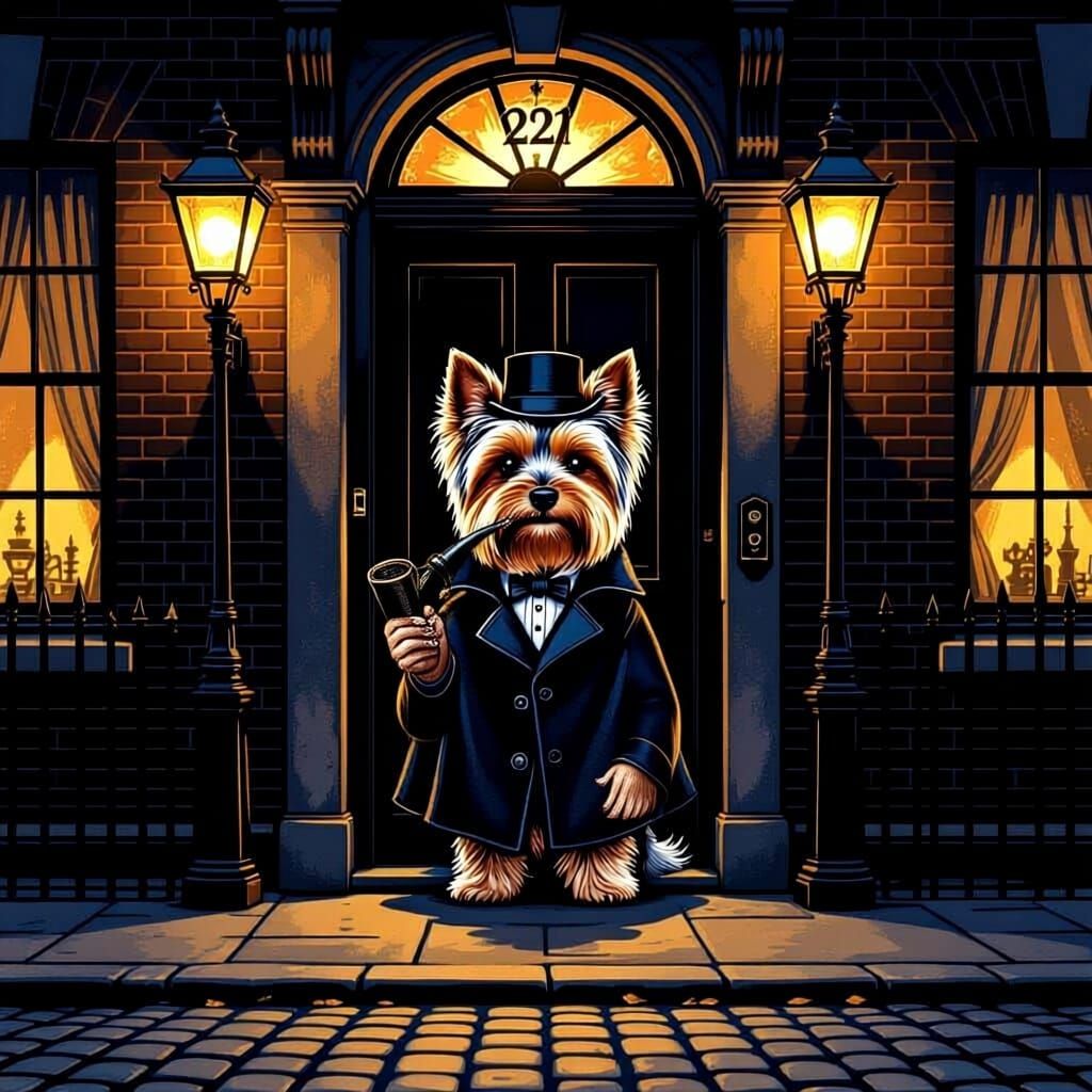 Yorkshire Terrier as Sherlock Holmes in Chalk Art Style
