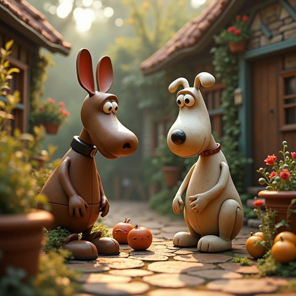 Whimsical British Village Scene in Claymation Style