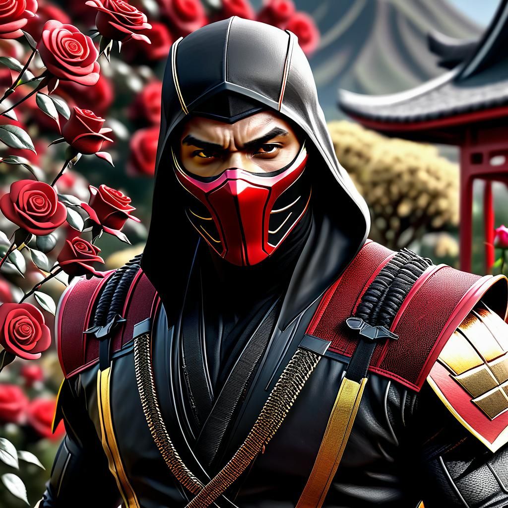 Scorpion in Red Rose Garden, Detailed Matte Painting