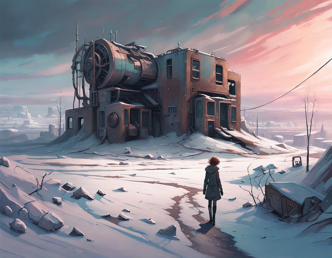 Surreal Post-Apocalyptic Winter Landscape in Dreamlike Cyber...