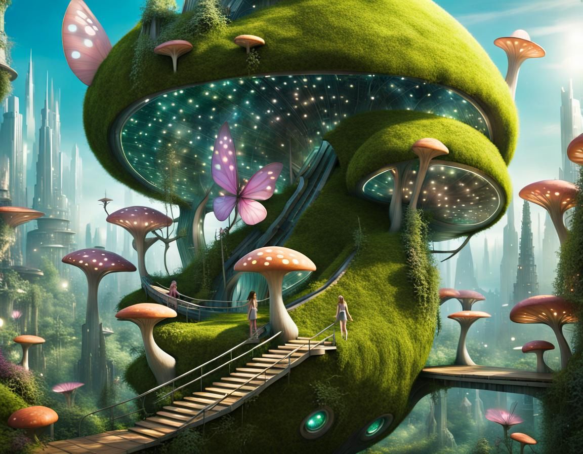 Moss Fairy Rides Snail in Tech Fairy Village