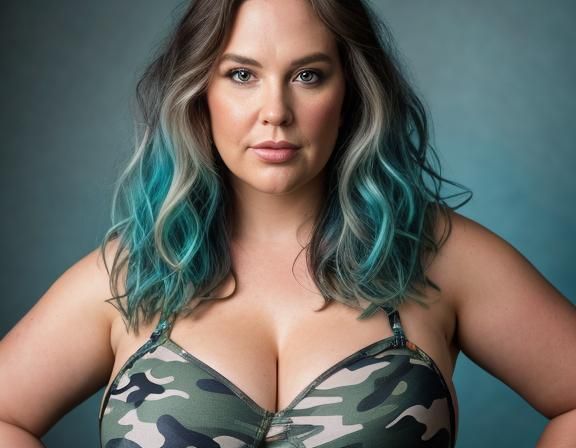 Curvy Woman in Camo Bikini: Professional Color Portrait