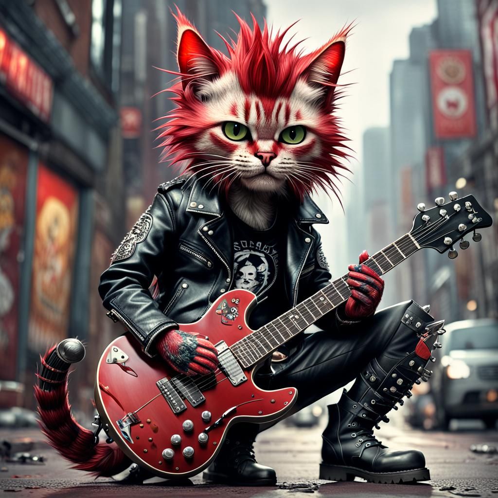 Punk Rock Cat with Electric Guitar
