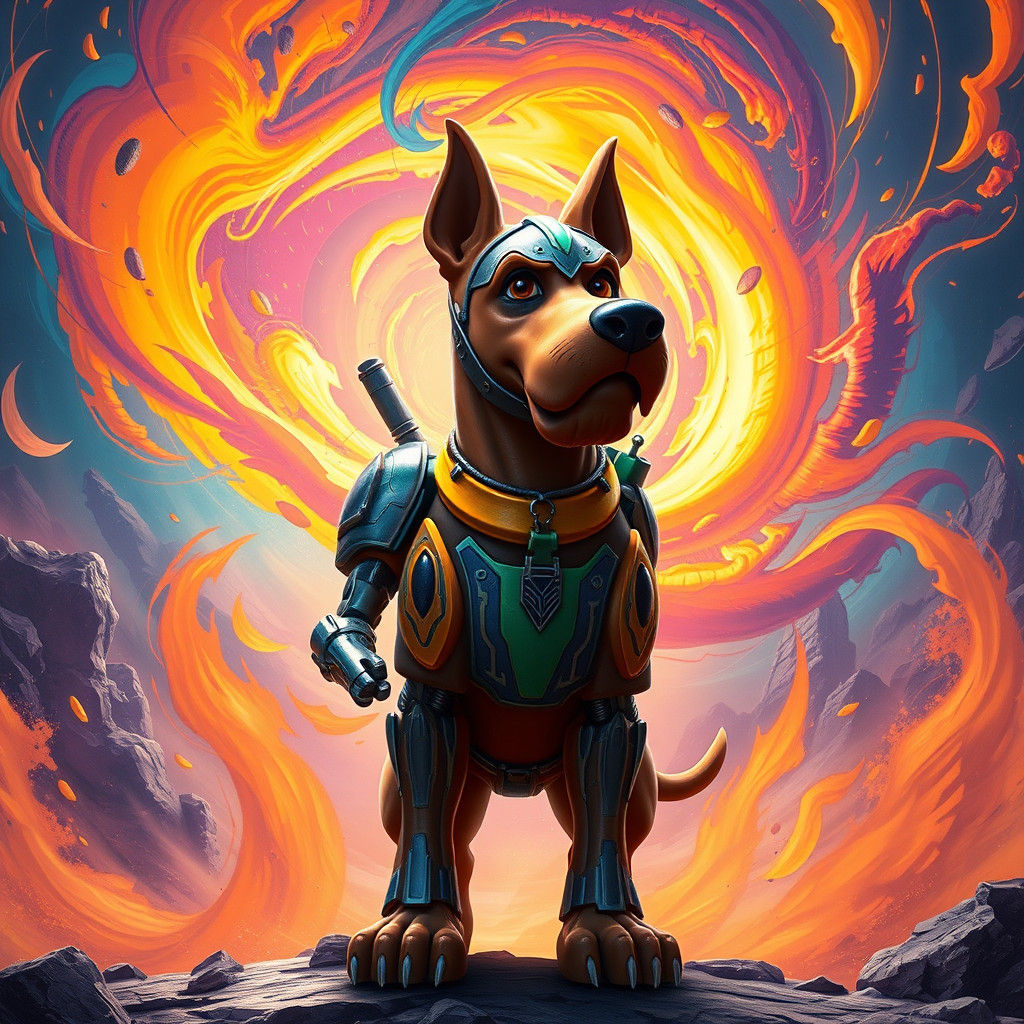 Mecha Scooby Doo in Mandalorian Armor, Fantasy Art