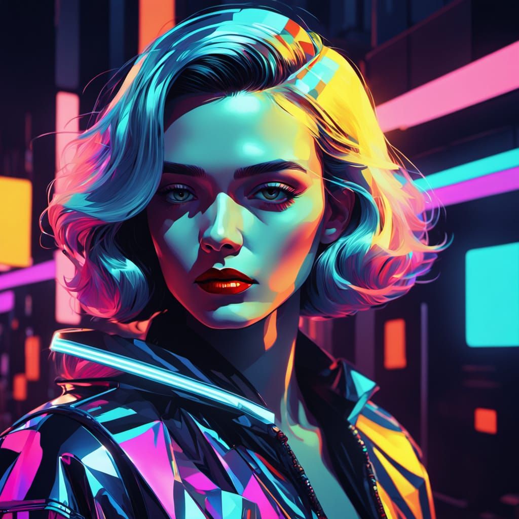 Retro Futuristic Woman in Low-Poly Art Style