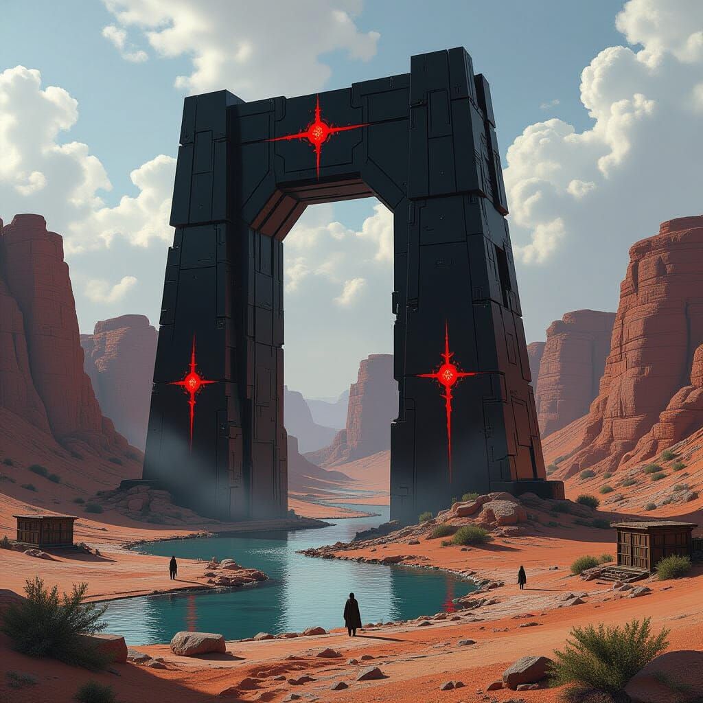 Shadowed Infinity Gate at Desert Oasis