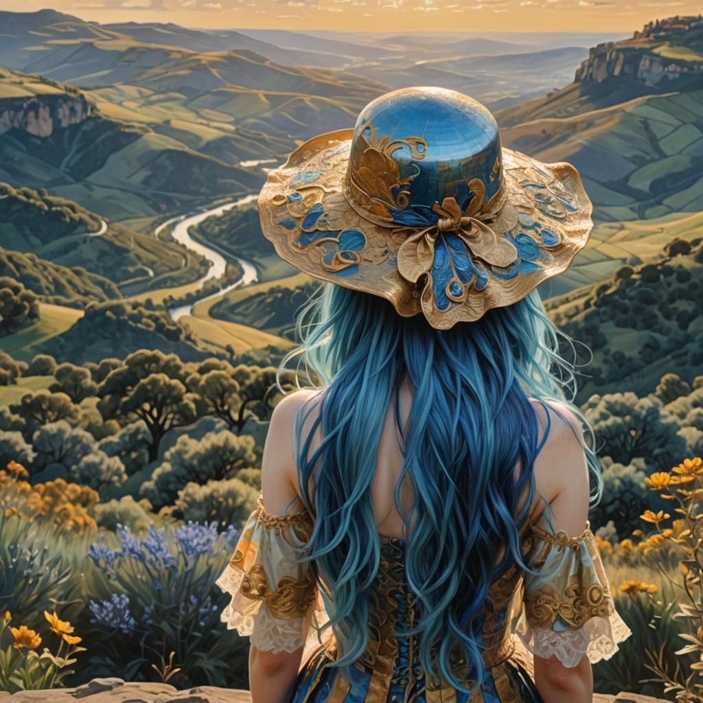 Girl with Magical Hat in Impressionist Landscape