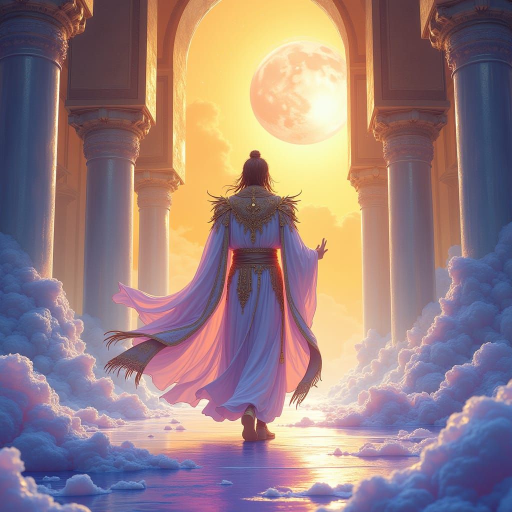 Divine Figure Enters Cosmic Hall in Donghua Anime Style