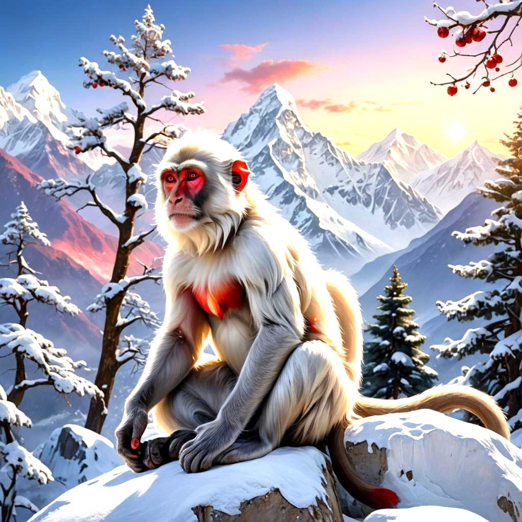Yogi Monkey in Snow Himalayas: Digital Matte Painting