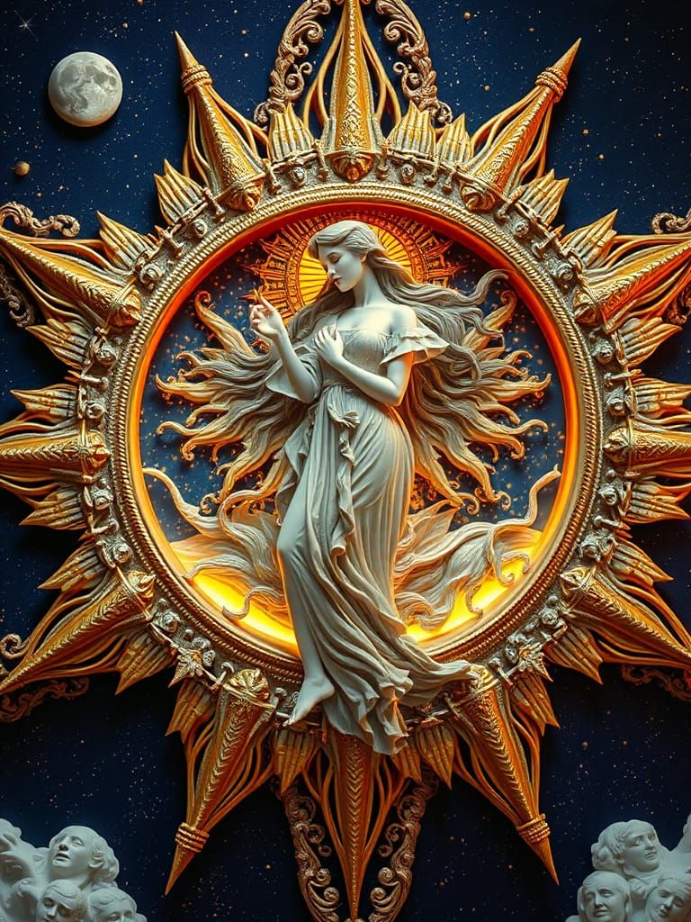 Celestial Woman in Surreal Star: Fairytale Art