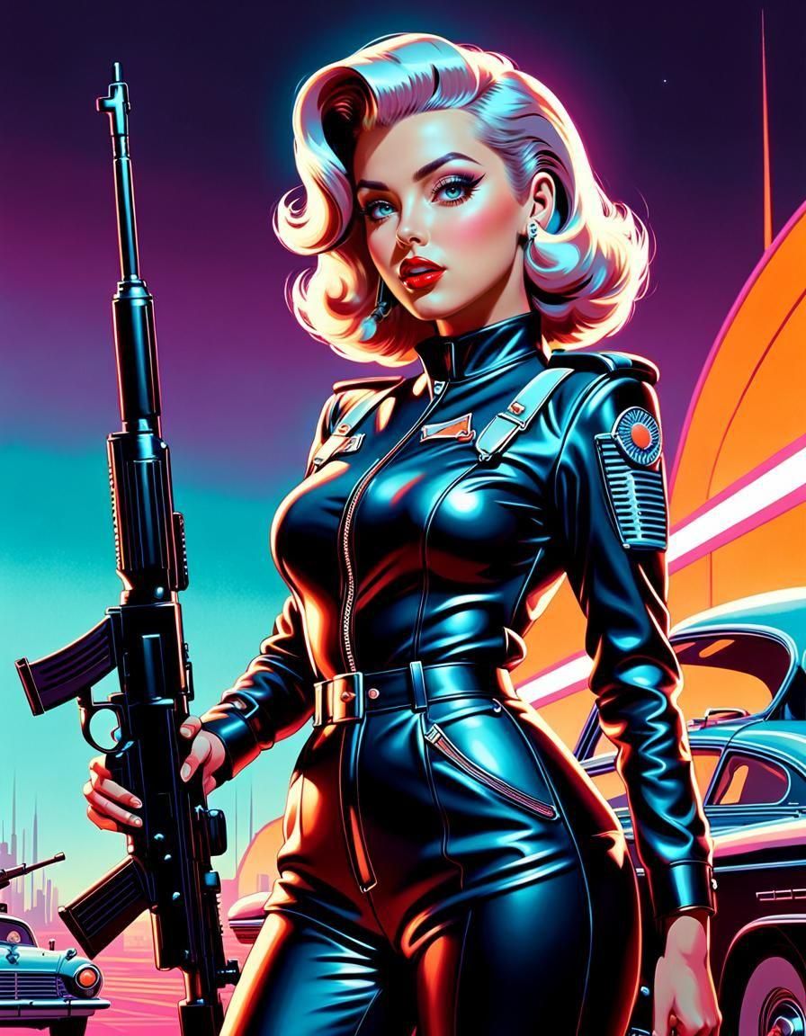 Retrofuturistic Pinup Girl Propaganda Poster