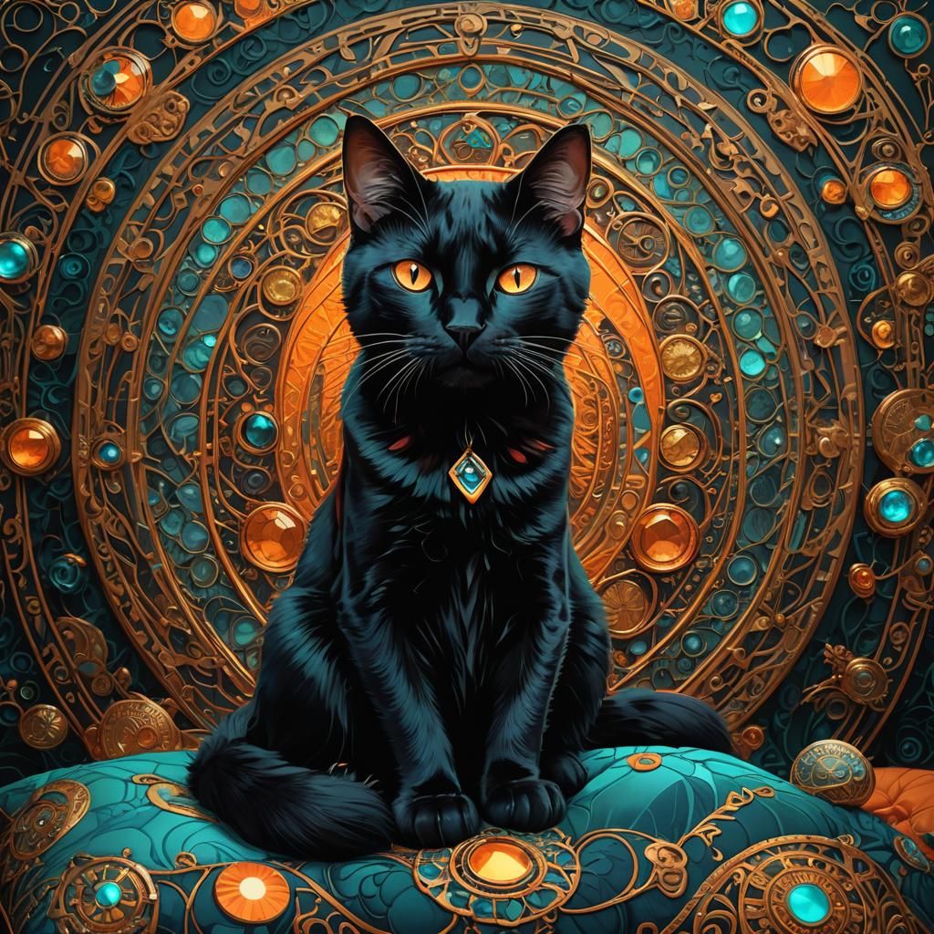 Heterochromatic Black Cat's Fortune, Digital Art