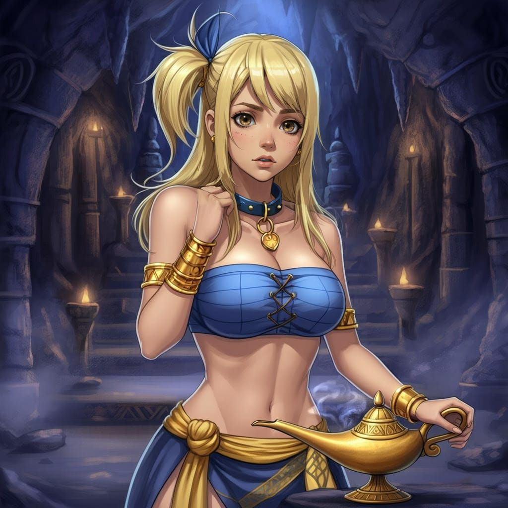 Mystical Sorceress Lucy Heartfilia as a Genie in Ancient Cav...