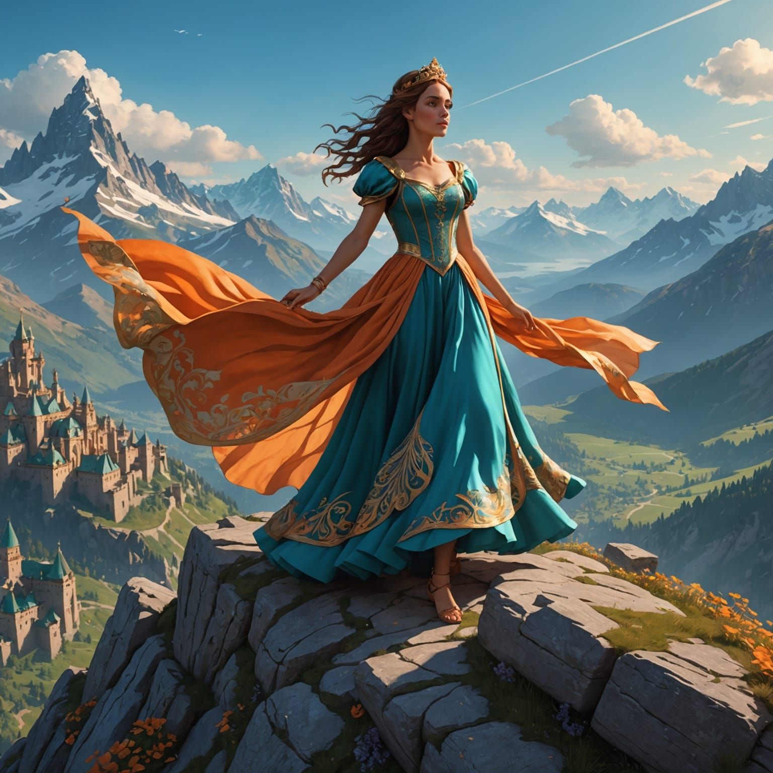 Girl on Mountain Swing in Hyperdetailed Style