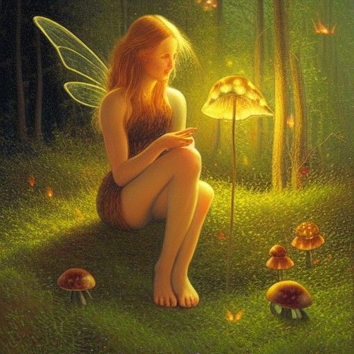 Fairy on Mushroom by James Gurney: Oil Painting