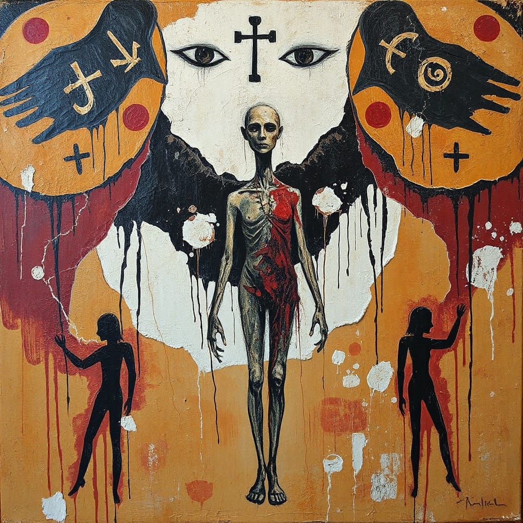 Abstract Figure Emerging: Expressive Mixed-Media Art