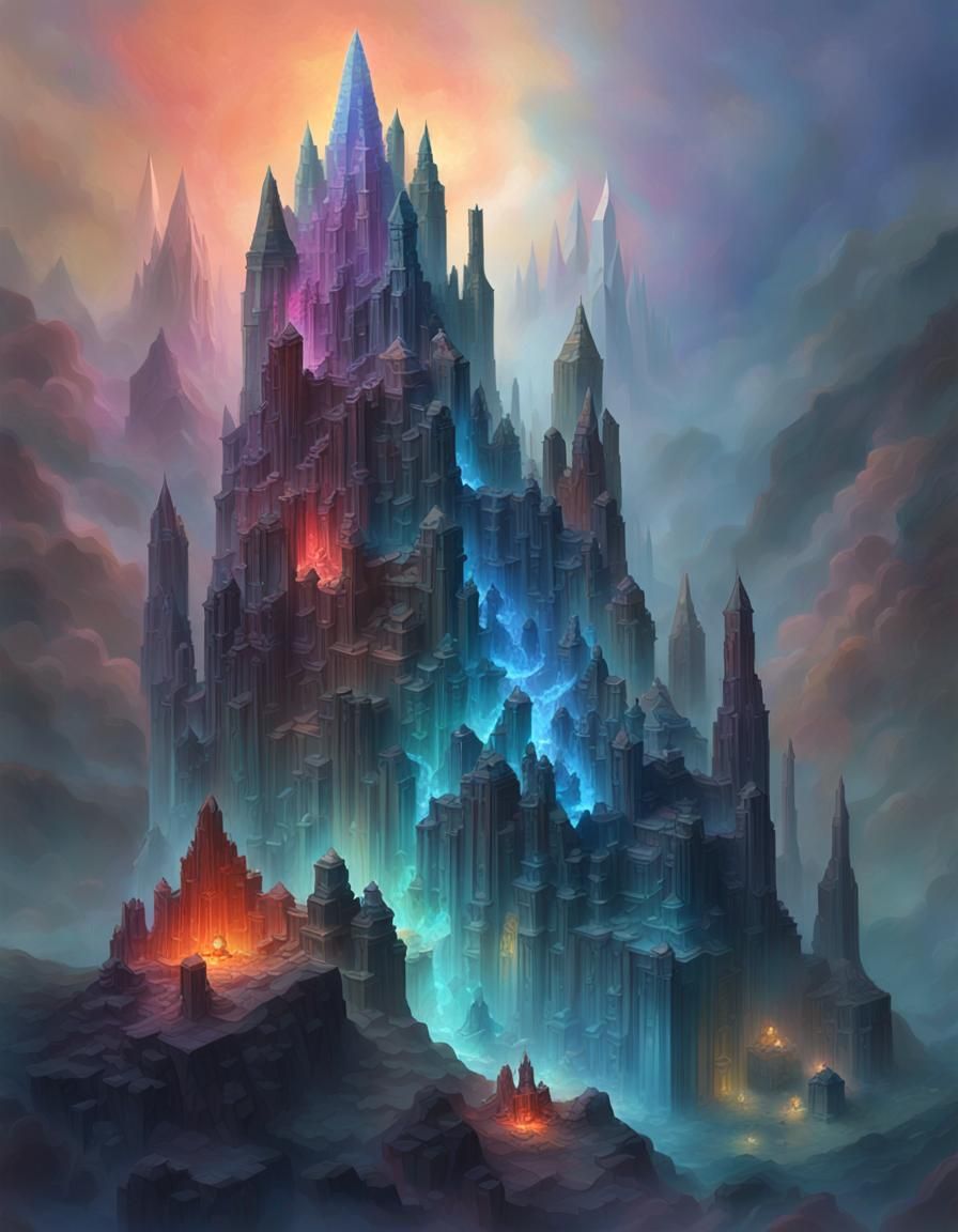 Detailed Bismuth Crystal Structure in Digital Art Style