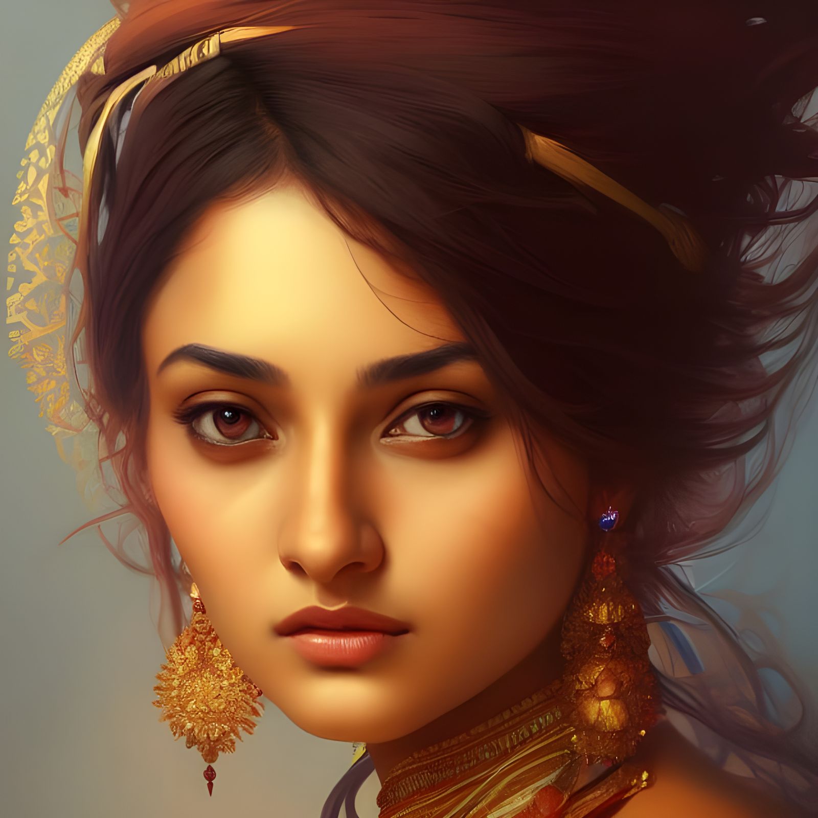 Beautiful Indian Woman Portrait in Digital Art Style