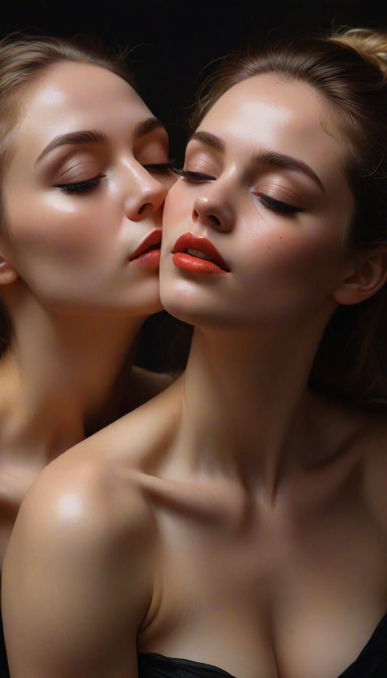 Intimate Moment: Two Women in a Baroque Painting Style