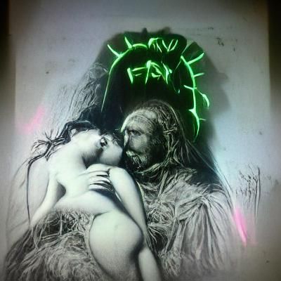 Creepy Neon Horror Scene in Doré Style