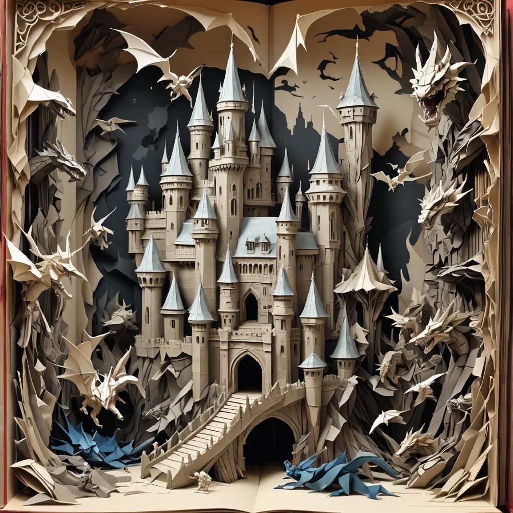 Origami Castle and Dragons Emerge From Book