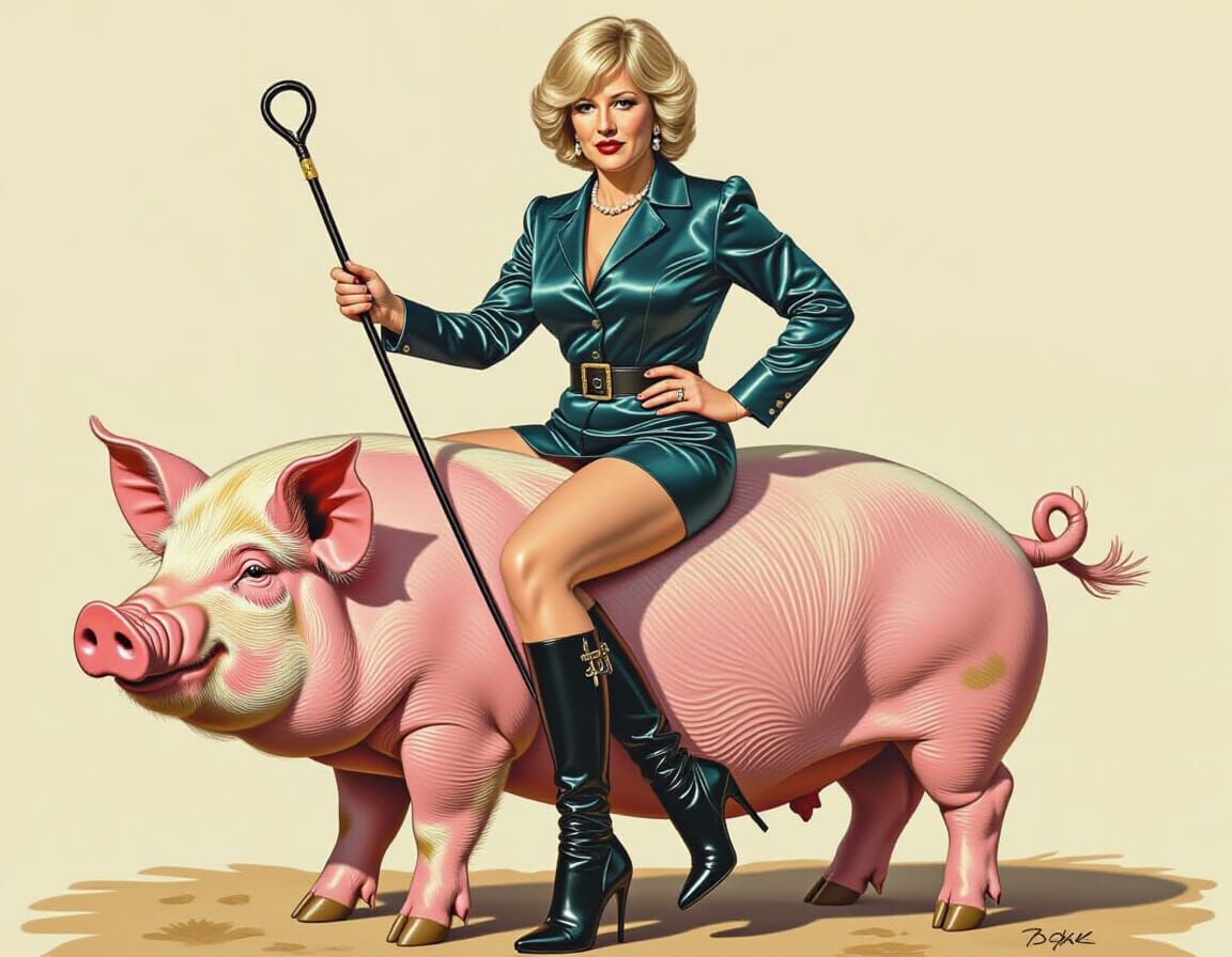Teresa May Straddles Pig Resembling Boris Johnson