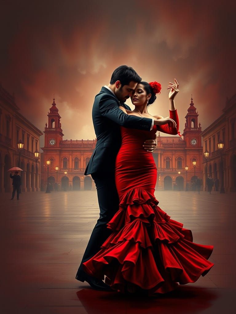 Fiery Flamenco Dancers in Passionate Oil Painting