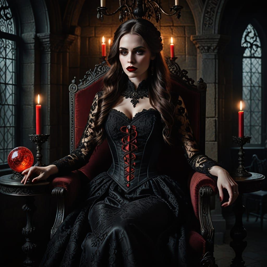 Elegant Gothic Beauty with Red Corset and Black Lace