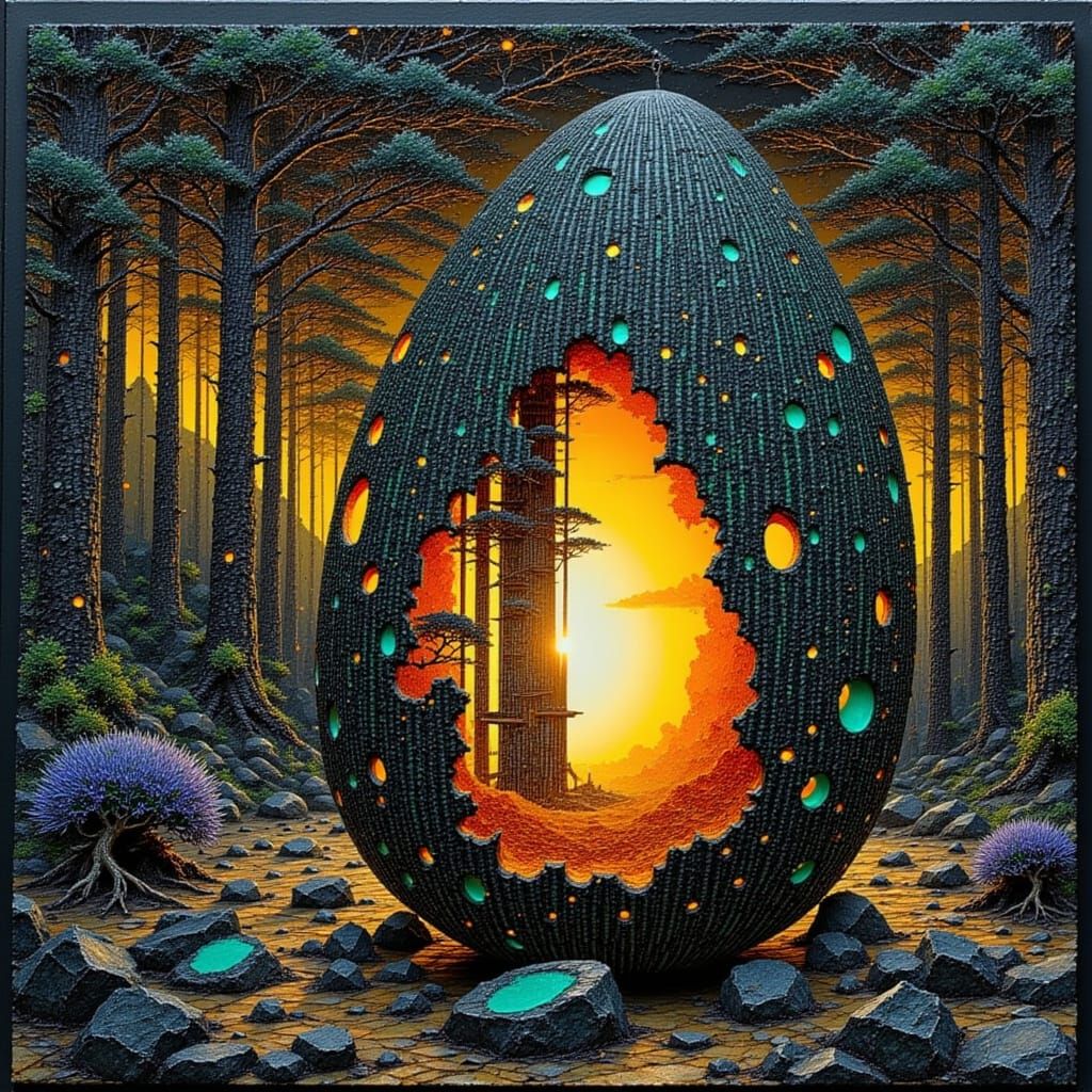 Vibrant Egg Reveals Cyberpunk Tree of the World in Intricate...