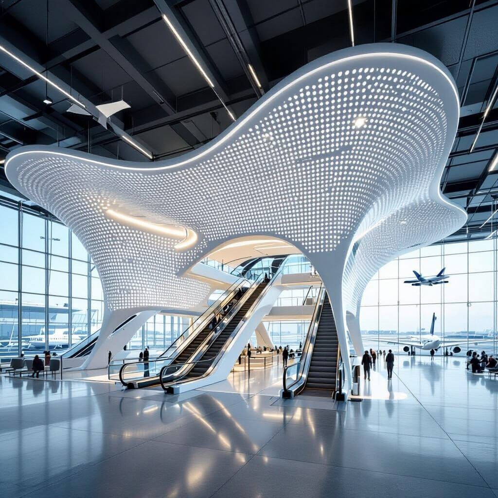 Modern Airport Terminal with Curved Canopy