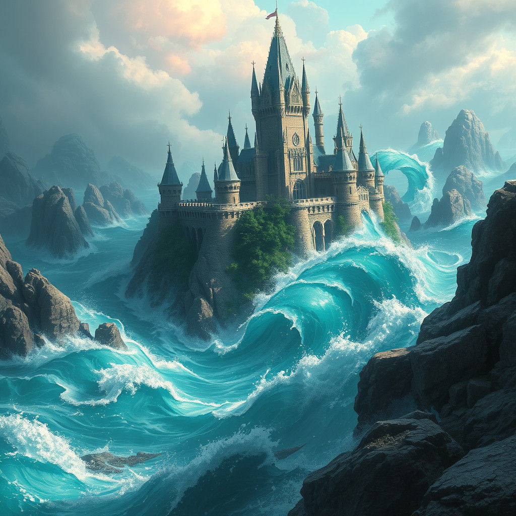 Majestic Teal Rose Castle with Sea Monster