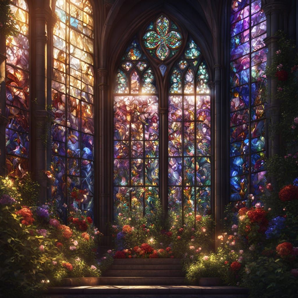 Medieval Cathedral Stained Glass Window Art