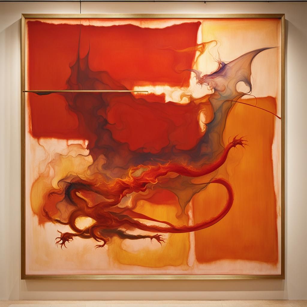 Abstract Dragon Fight in Color Field Style