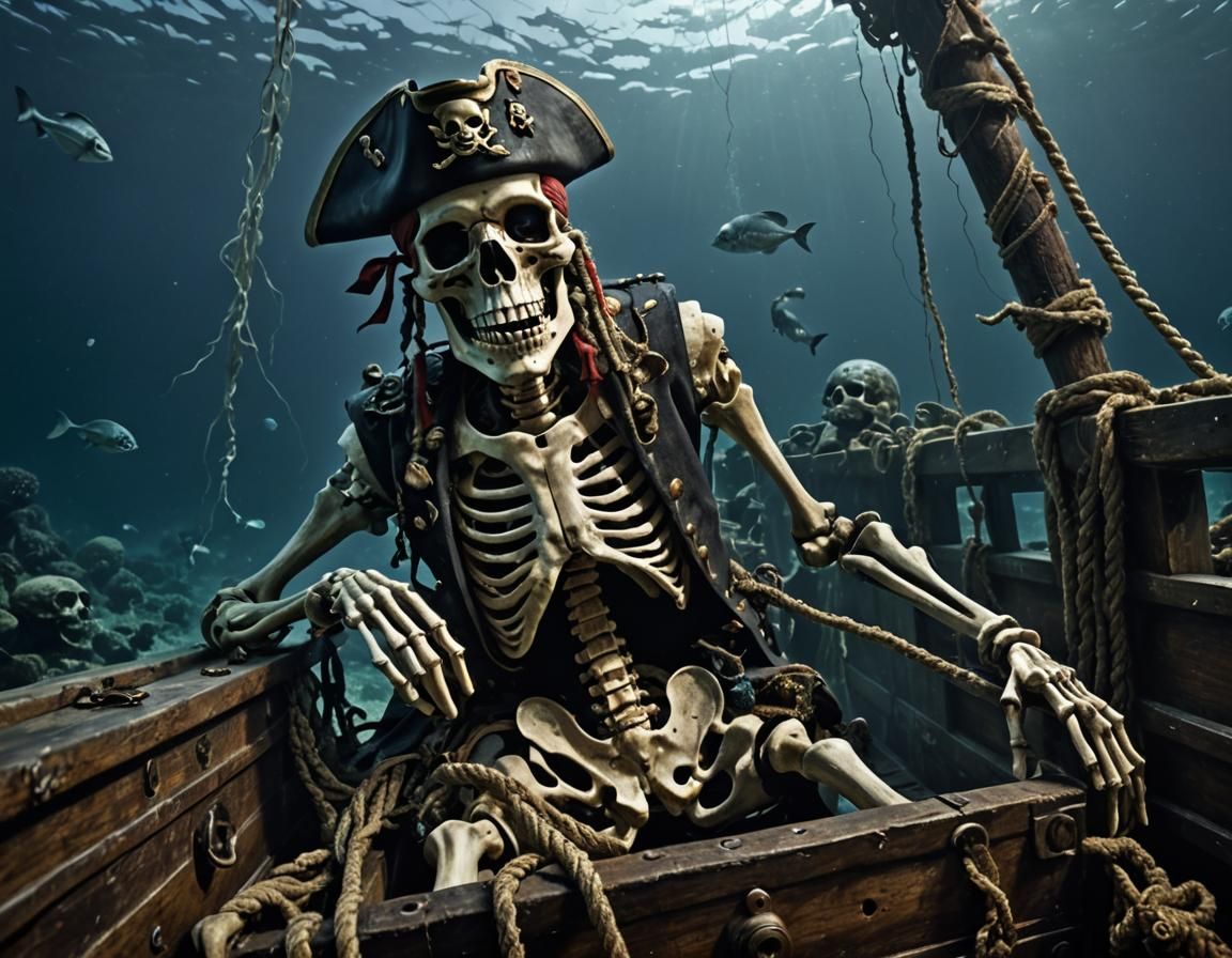 Pirate Skeleton and Sunken Treasure: Underwater Scene