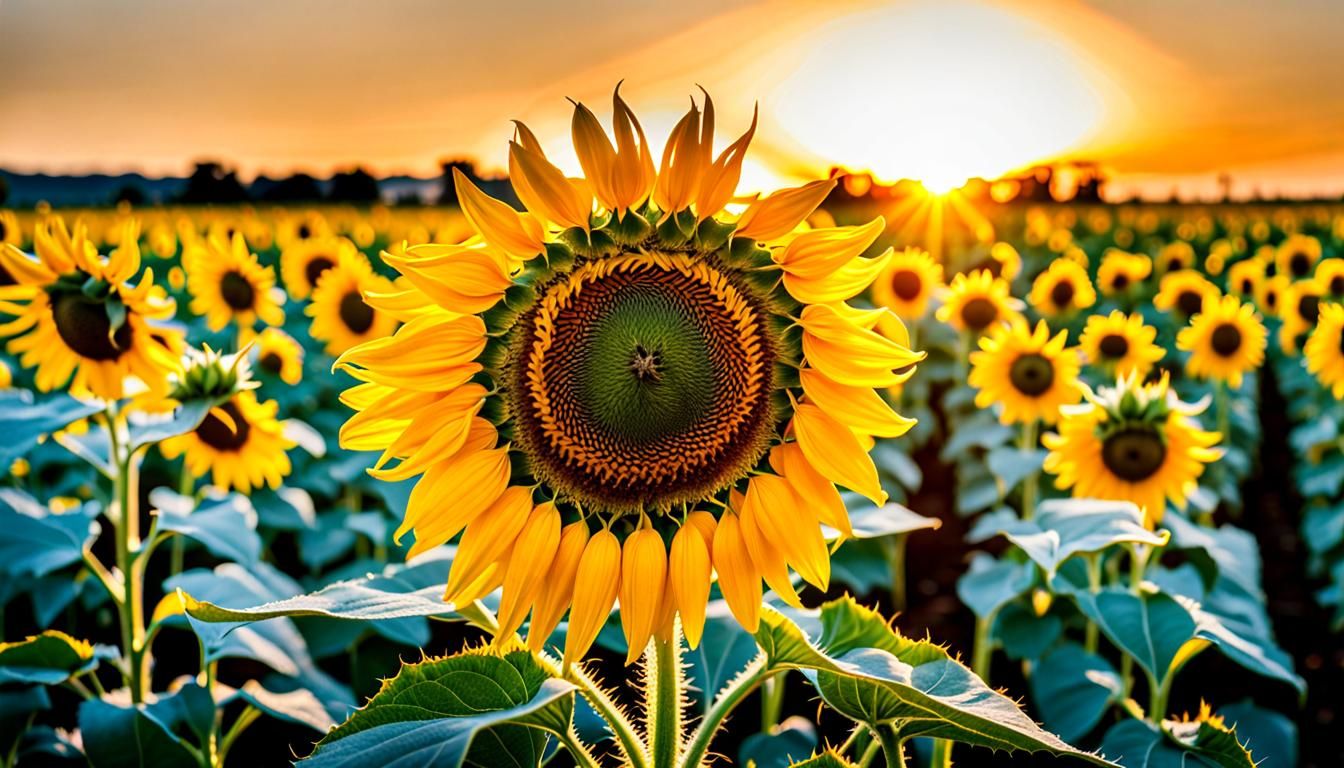 Glowing Sunflower Field at Golden Hour