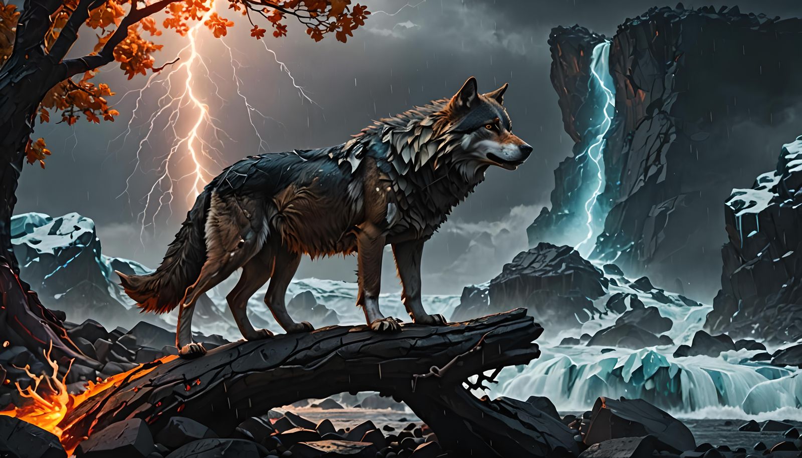 Proud Wolf on Rocky Beach: Fantasy Concept Art