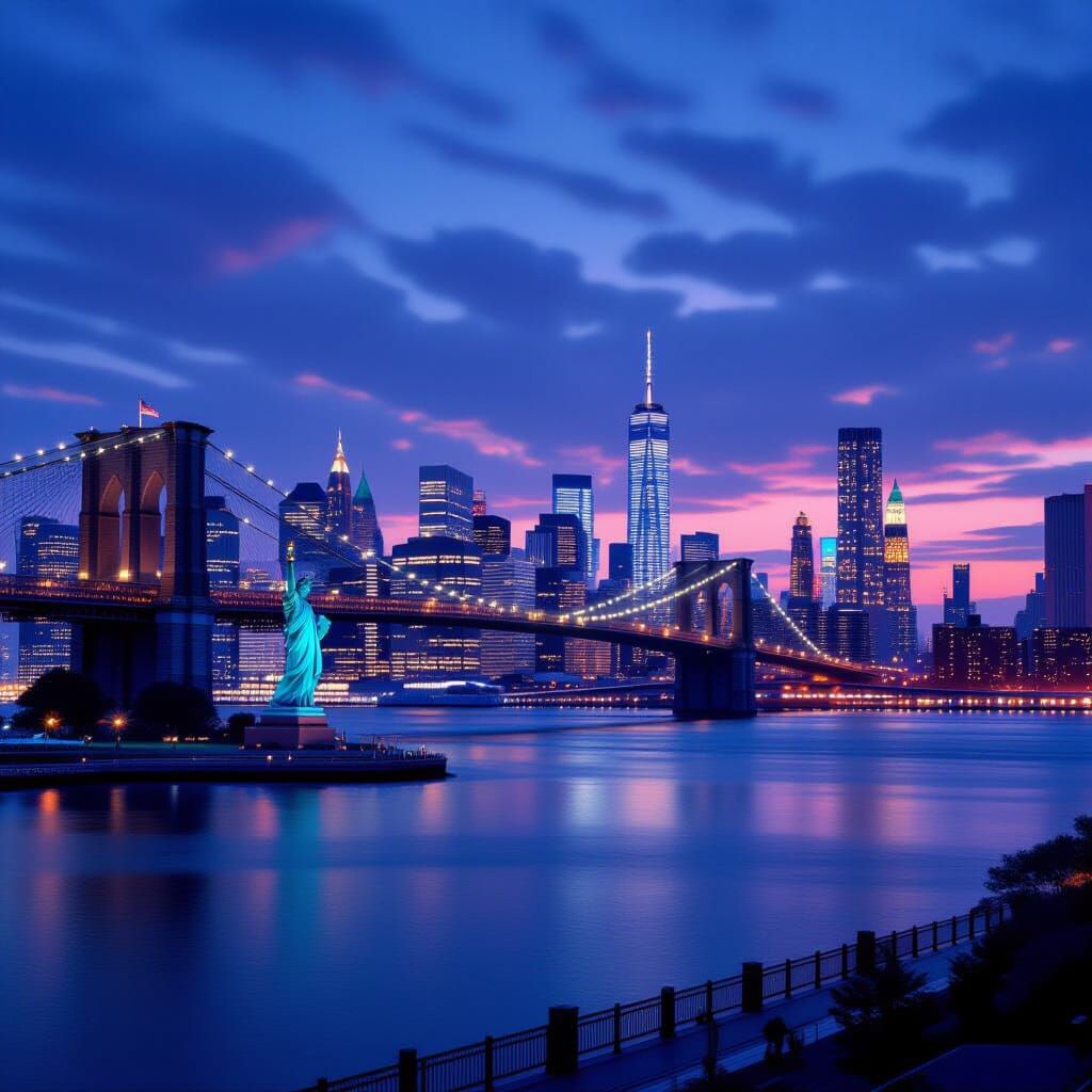 NYC Skyline at Dusk: Vintage CinemaScope Style