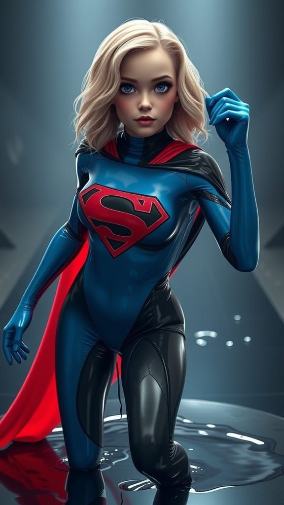 Emo Goth Girl in Supergirl Suit as 3D Digital Art