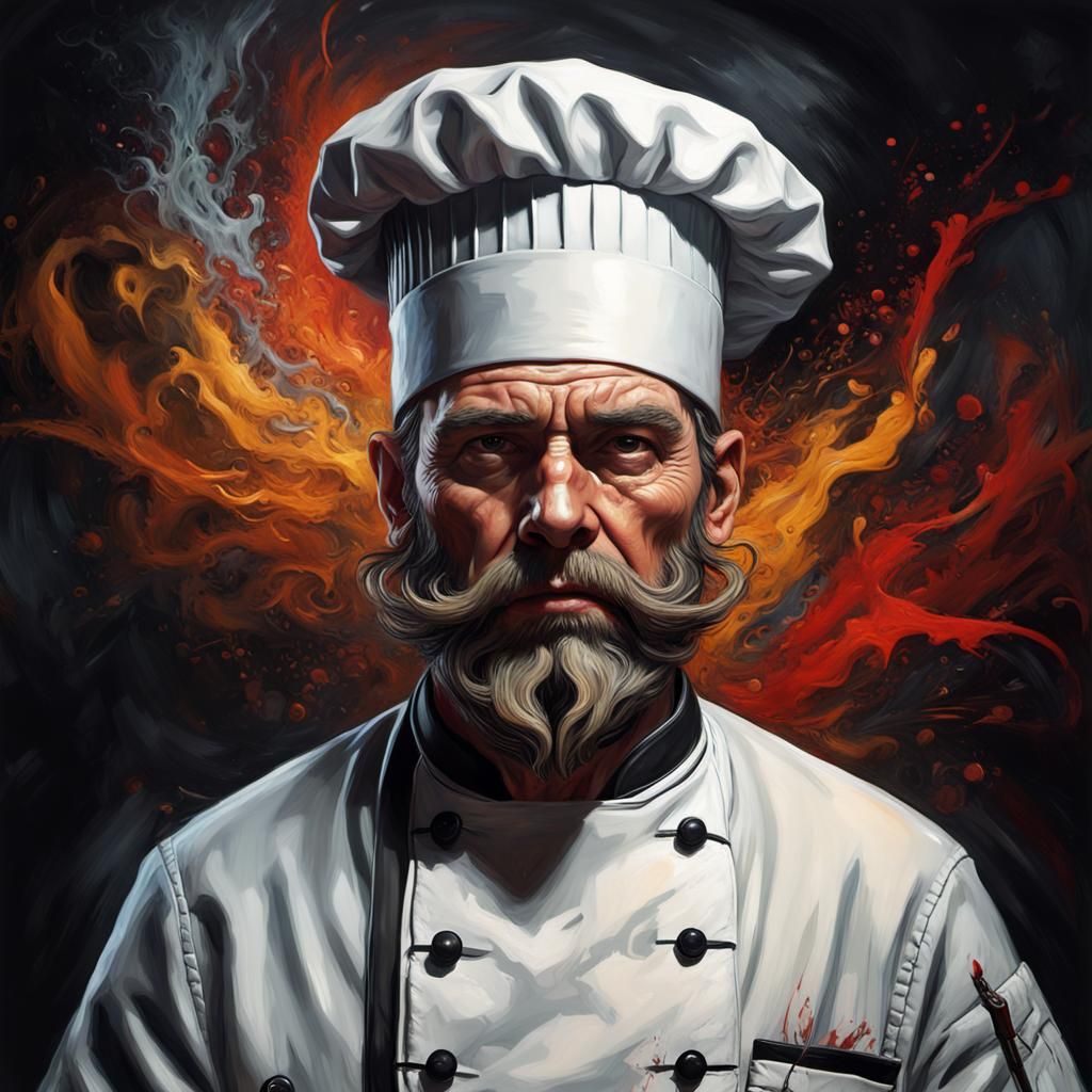 Grotesque Chef Portrait in Impressionist Style