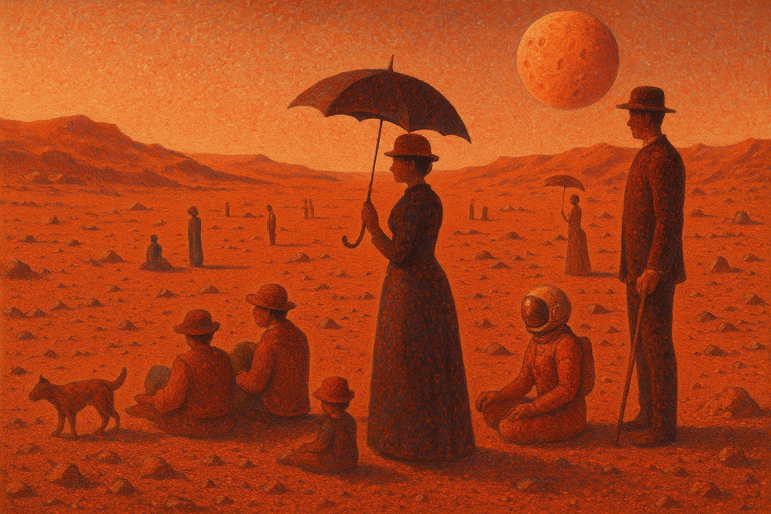 Martian Grande Jatte: Pointillist Sci-Fi Scene