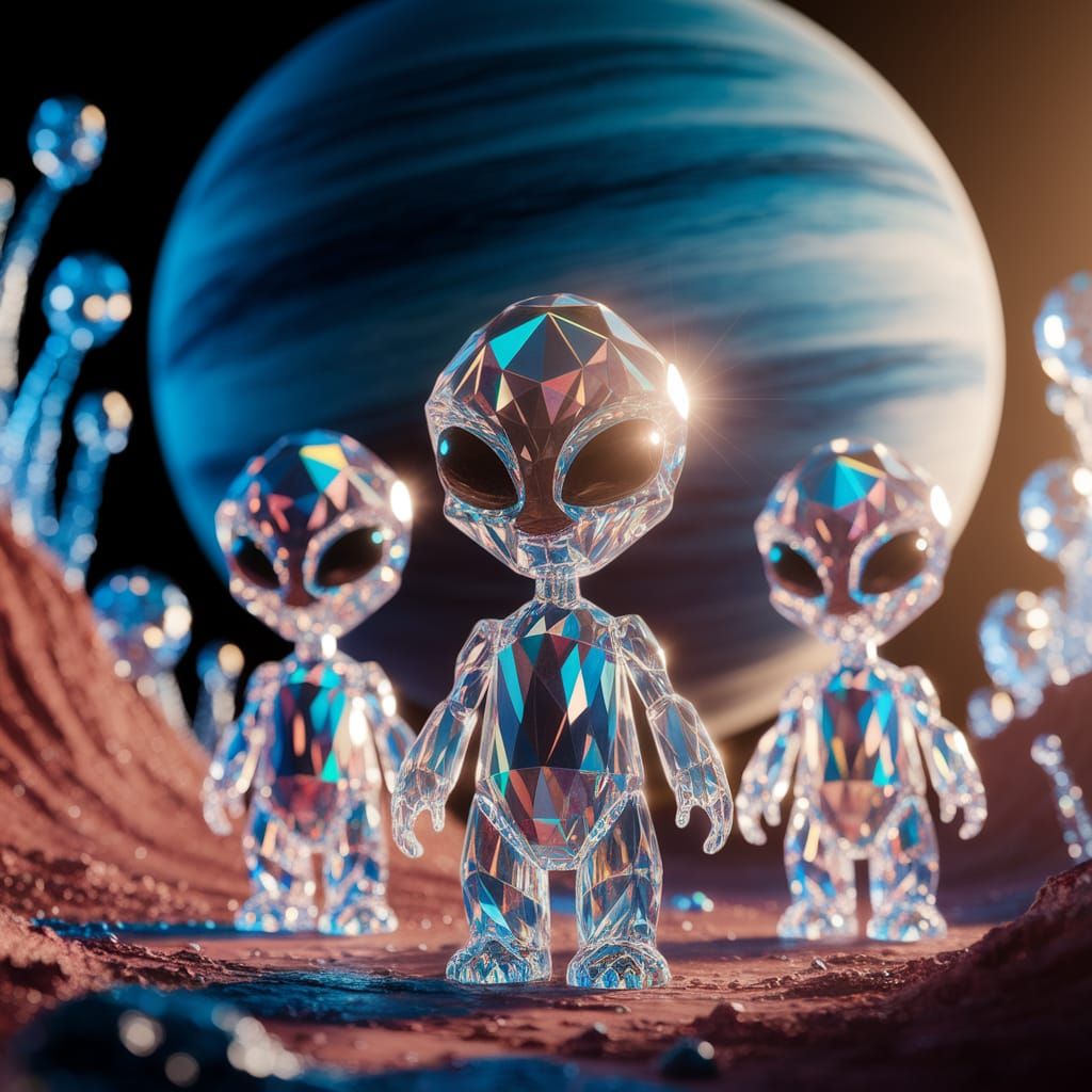 Crystal Aliens in a Vibrant, Iridescent Landscape