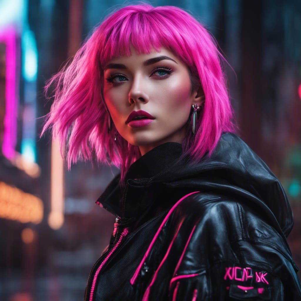 Cyberpunk Woman with Neon Pink Hair