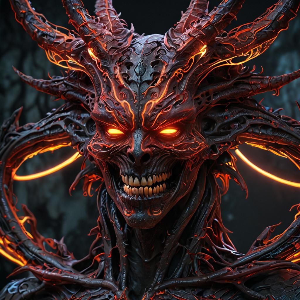 Glowing Neon Demon in Hyperdetailed 3D