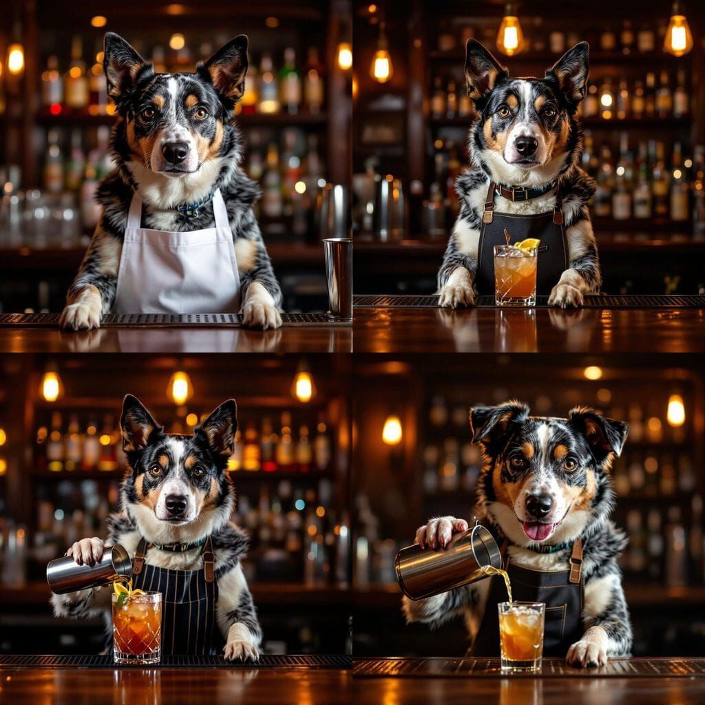 Blue Heeler Dog Bartending at a Bar