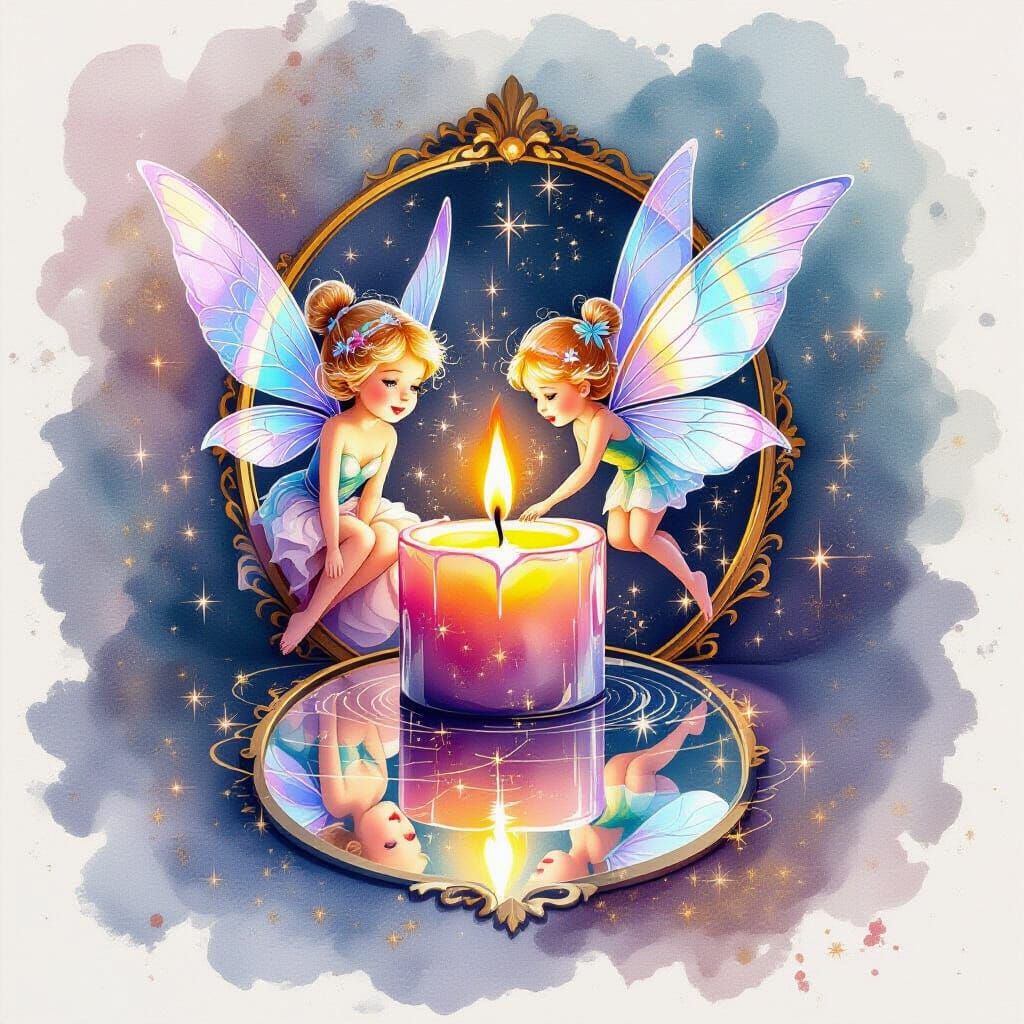 Thumbelina Reflected in Mirror Above Candle Flame