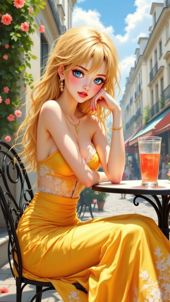 Parisian Siren in Vibrant Anime Style