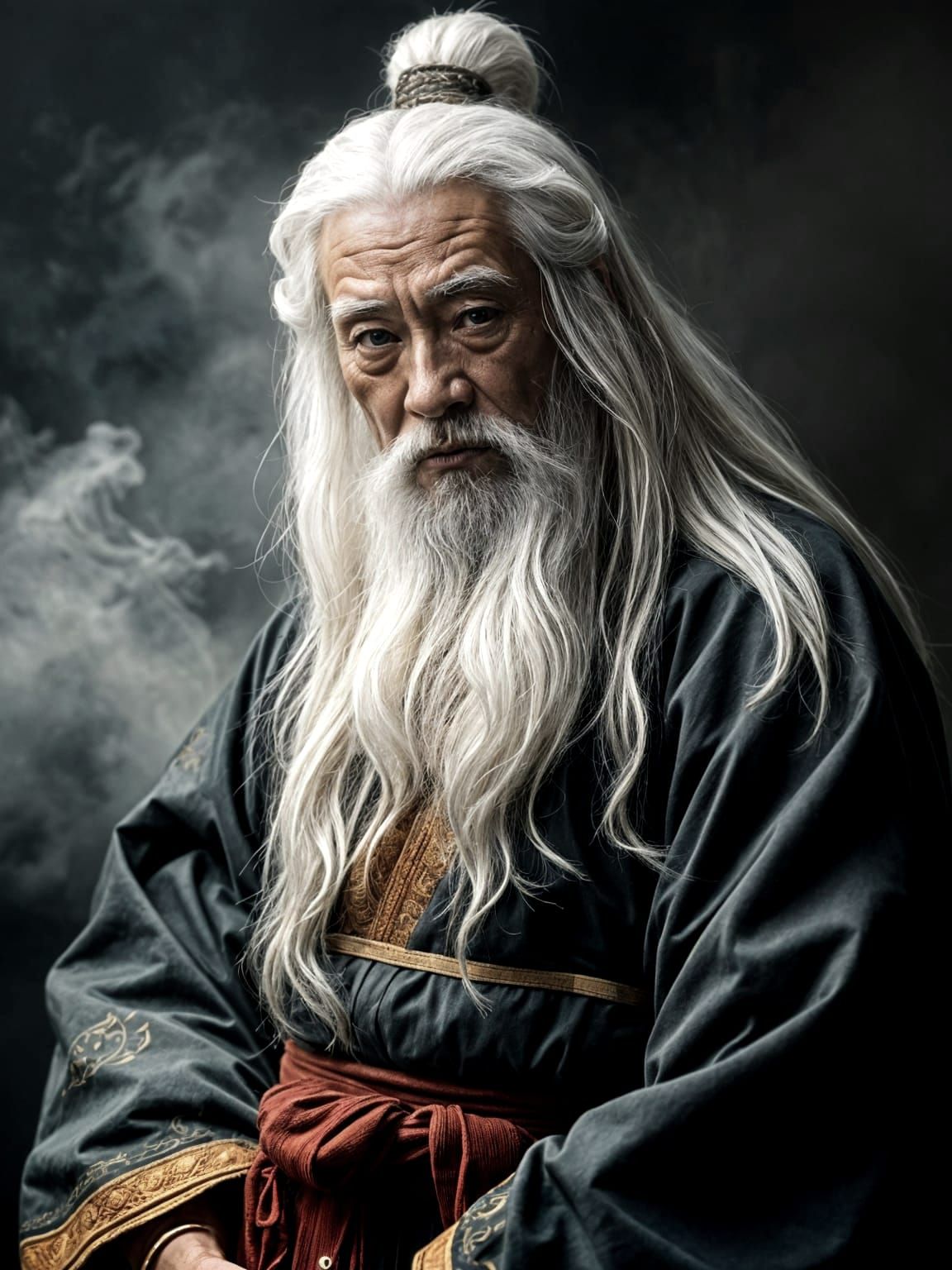 Ancient Japanese Wise Man Portrait in Oil Paint Style