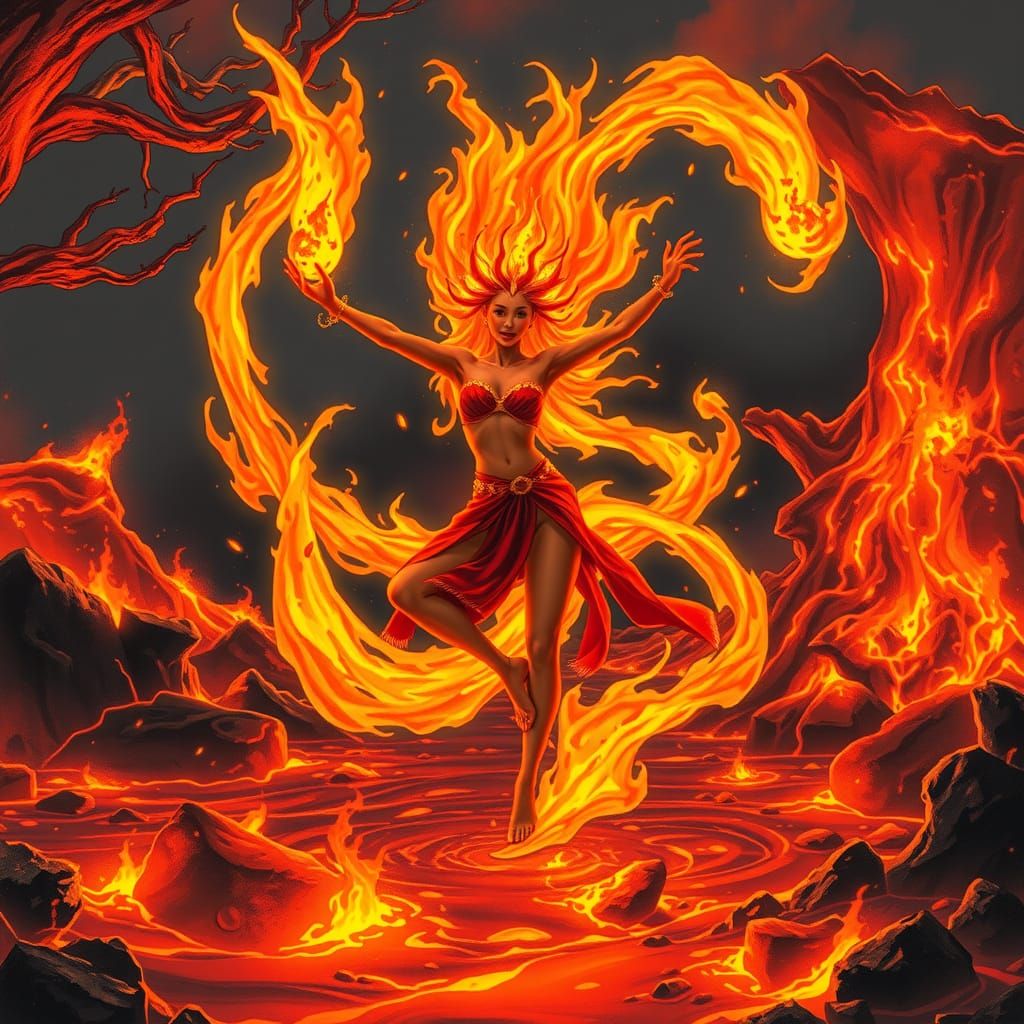 Fire Dancer in Fiery Landscape: a Surreal Texture