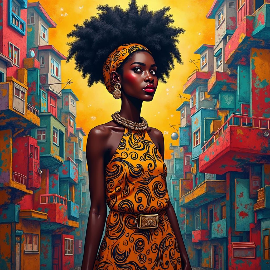 Regal Empress in Urban African Art Fusion
